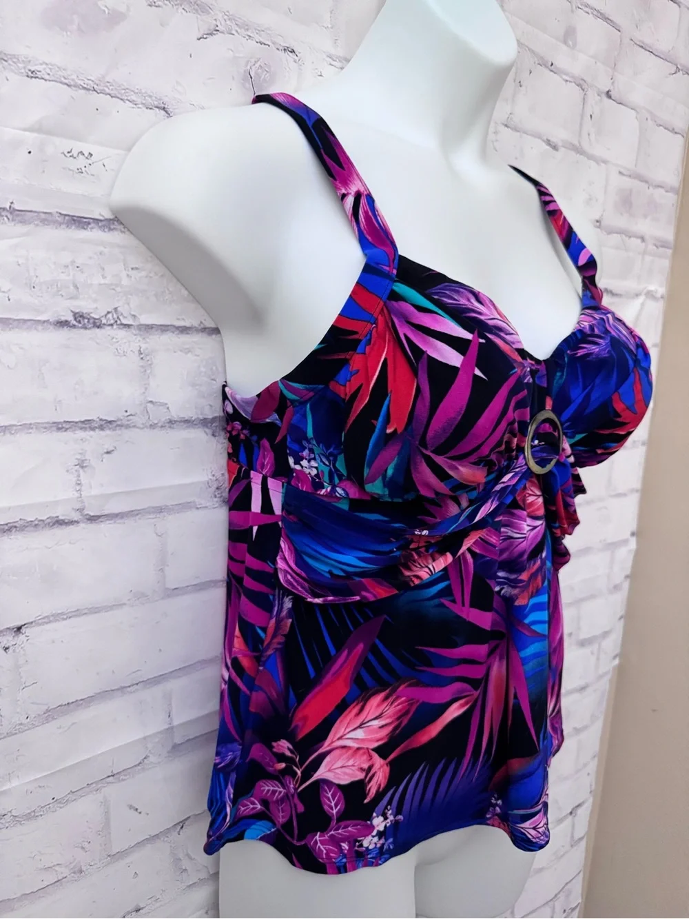 Trimshaper Plus 16 Tankini Swimsuit Top Floral Draped Modest Slimming Resortwear